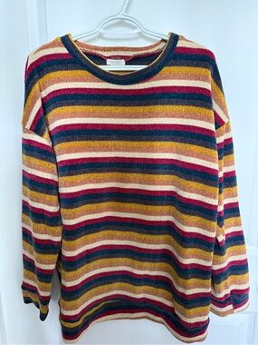 Trendy boutique Mustard, Burgundy & Teal Striped Crewneck Sweater